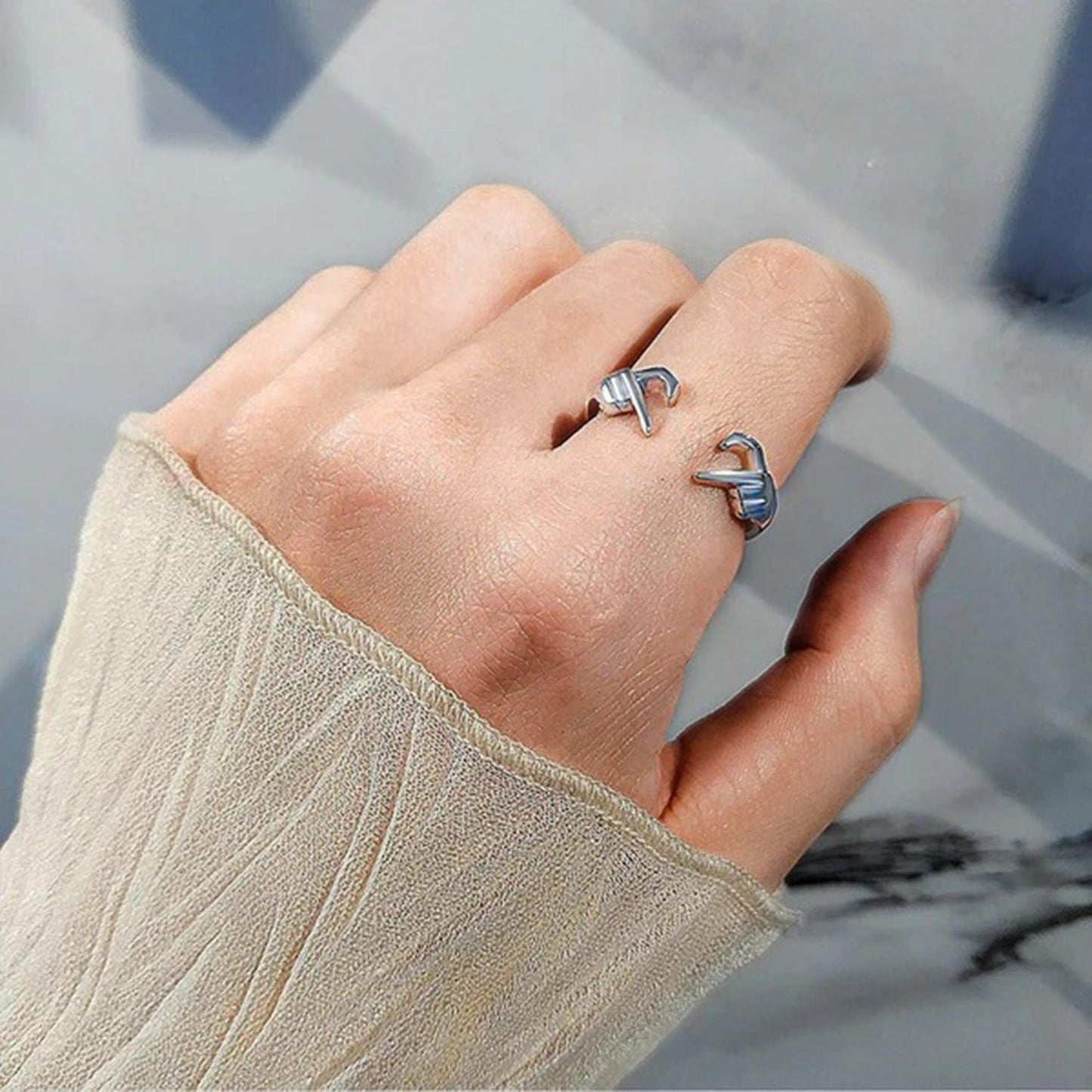 Hand Heart Shape 925 Sterling Silver Open Ring Carauana Store