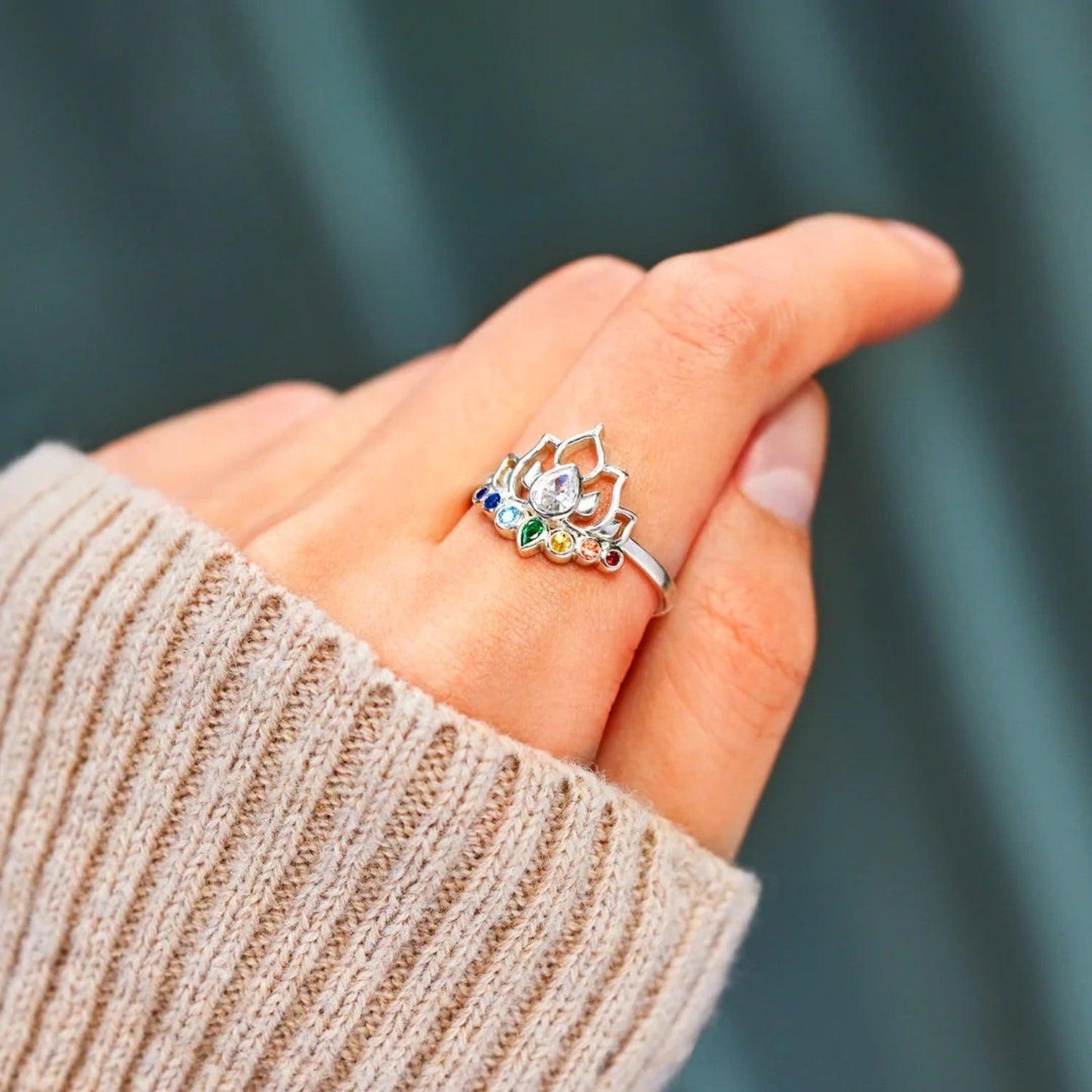 925 Sterling Silver Inlaid Zircon Lotus Shape Ring Carauana Store