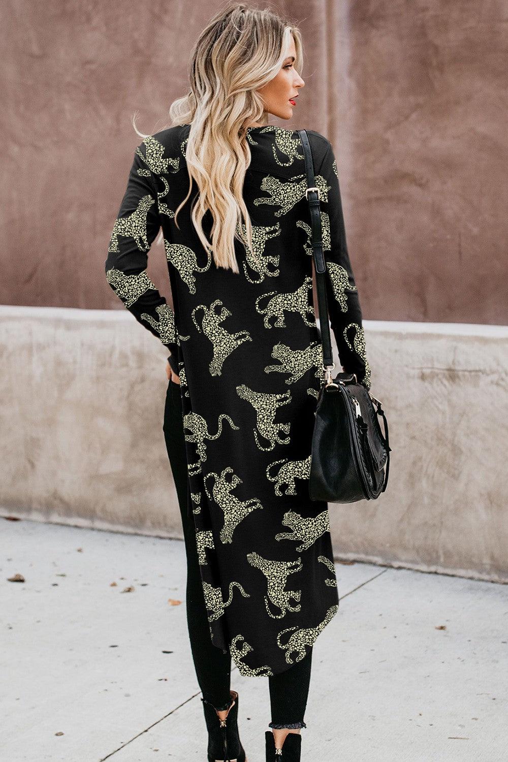 Animal Pattern Ribbed Button Up Long Sleeve Cardigan Carauana Store