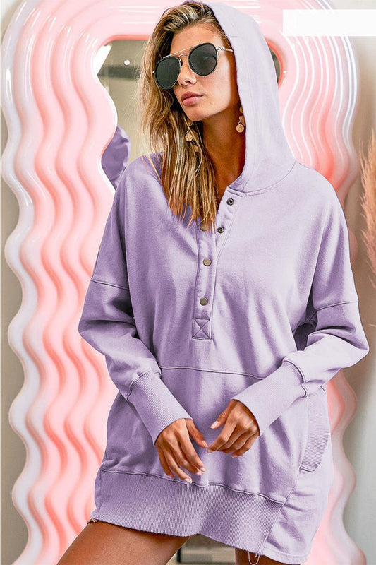 BiBi Half Snap Dropped Shoulder Hoodie Carauana Store