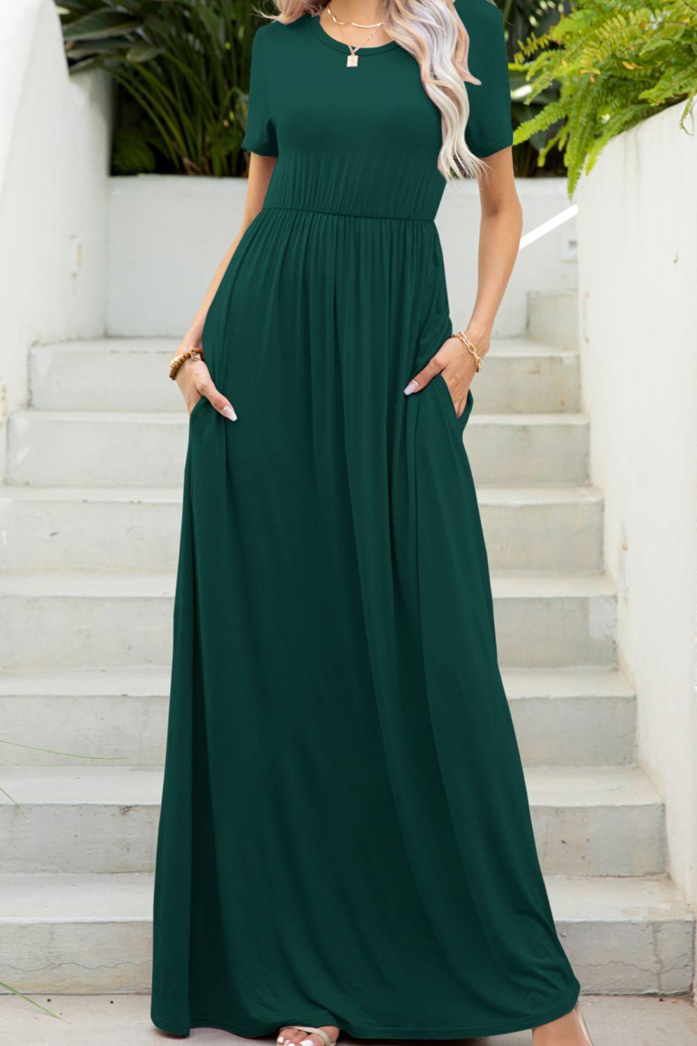 Round Neck Maxi Tee Dress with Pockets Carauana Store