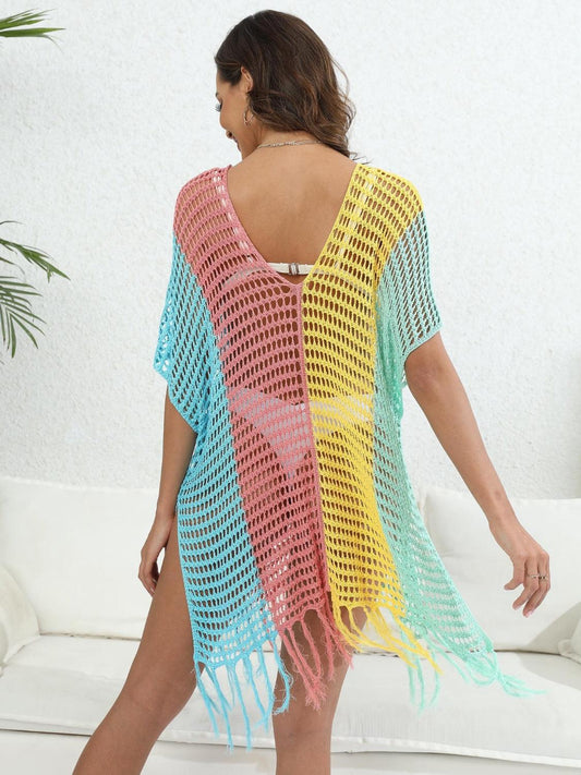 Fringe Color Block Scoop Neck Cover Up Carauana Store