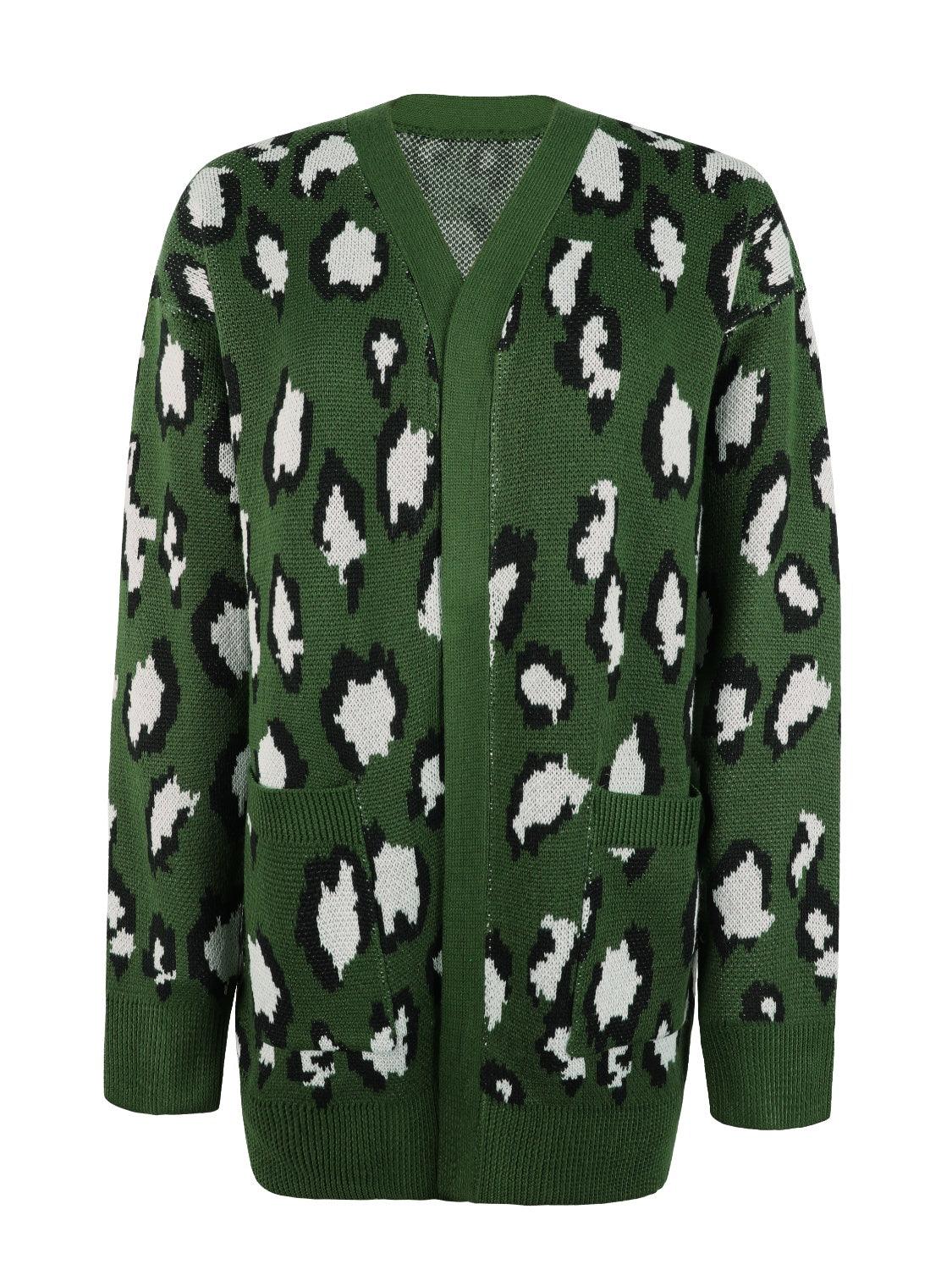 Leopard Open Front Dropped Shoulder Cardigan Carauana Store