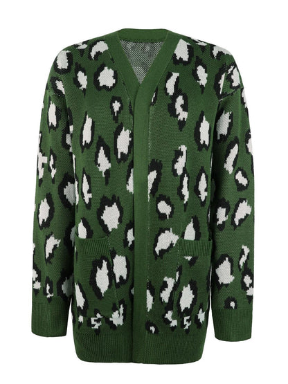 Leopard Open Front Dropped Shoulder Cardigan Carauana Store