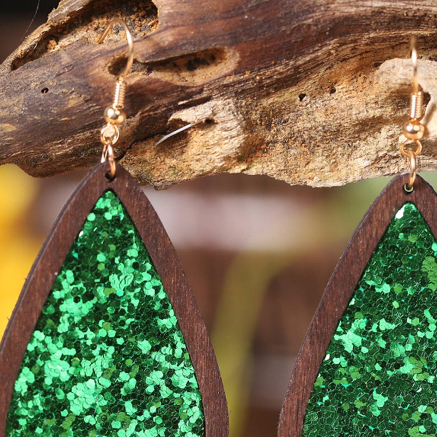 Sequin Wood Teardrop Earrings Carauana Store