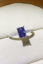 1 Carat Moissanite 925 Sterling Silver Rectangle Ring in Blue Carauana Store