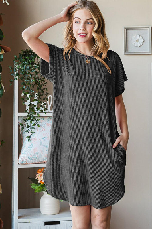 Heimish Full Size Ribbed Round Neck Short Sleeve Tee Dress Carauana Store