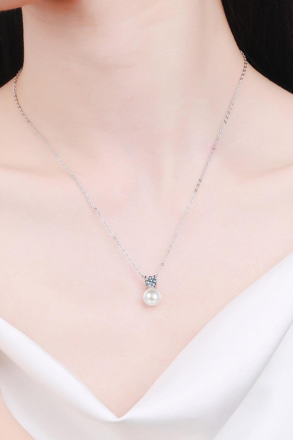 925 Sterling Silver Freshwater Pearl Moissanite Necklace Carauana Store