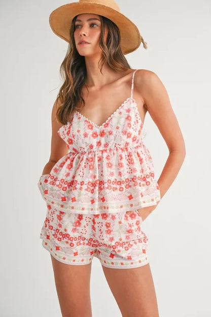 MABLE Floral Printed Peplum Top and Shorts Set