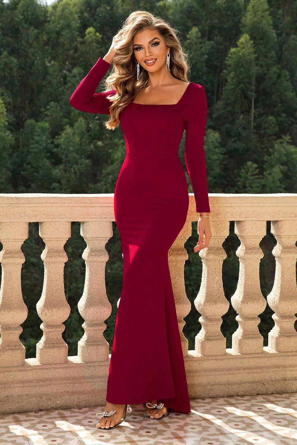 Square Neck Long Sleeve Dress Carauana Store