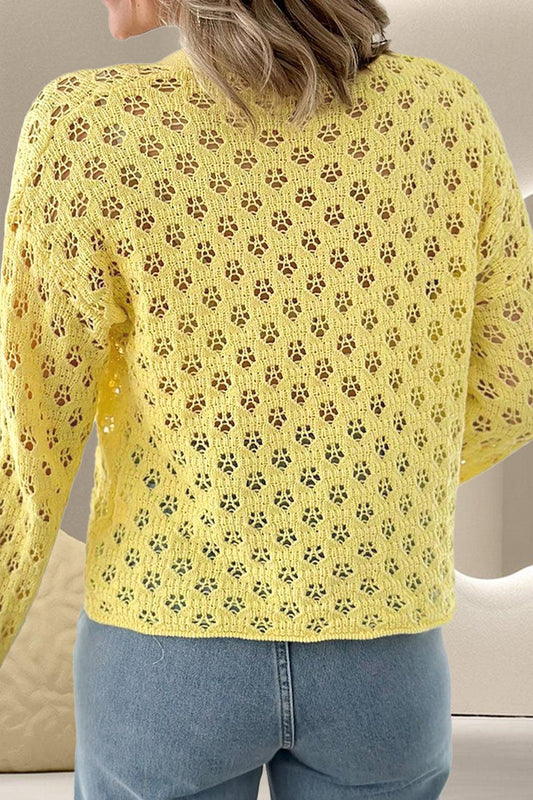 Openwork V-Neck Long Sleeve Cardigan Carauana Store