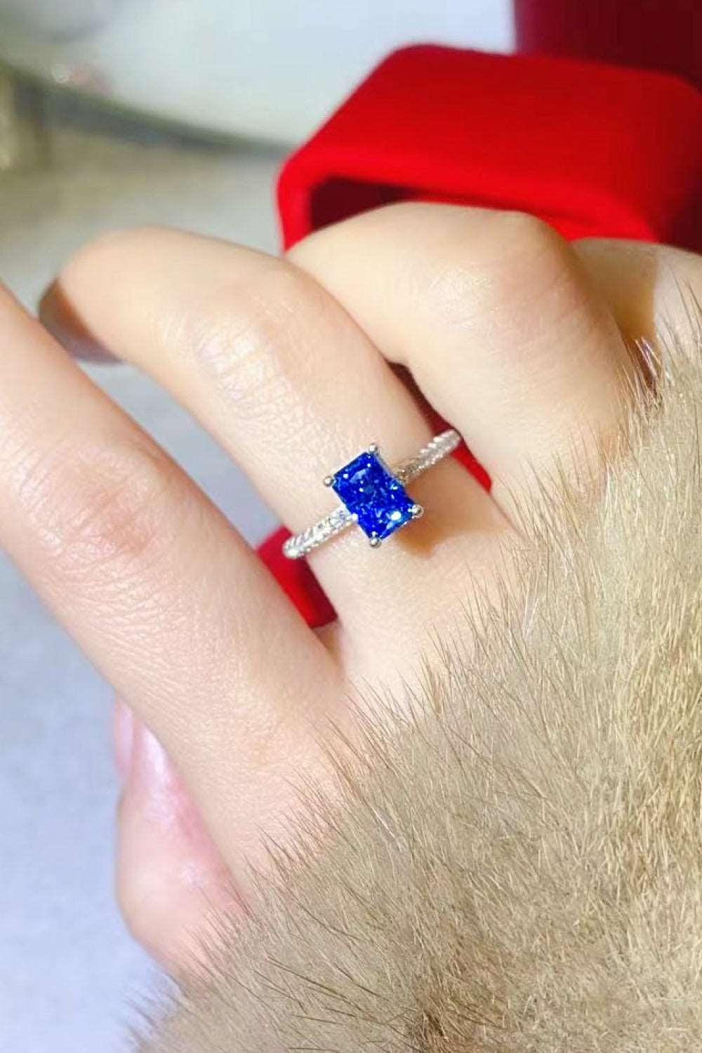 1 Carat Moissanite 925 Sterling Silver Rectangle Ring in Blue Carauana Store