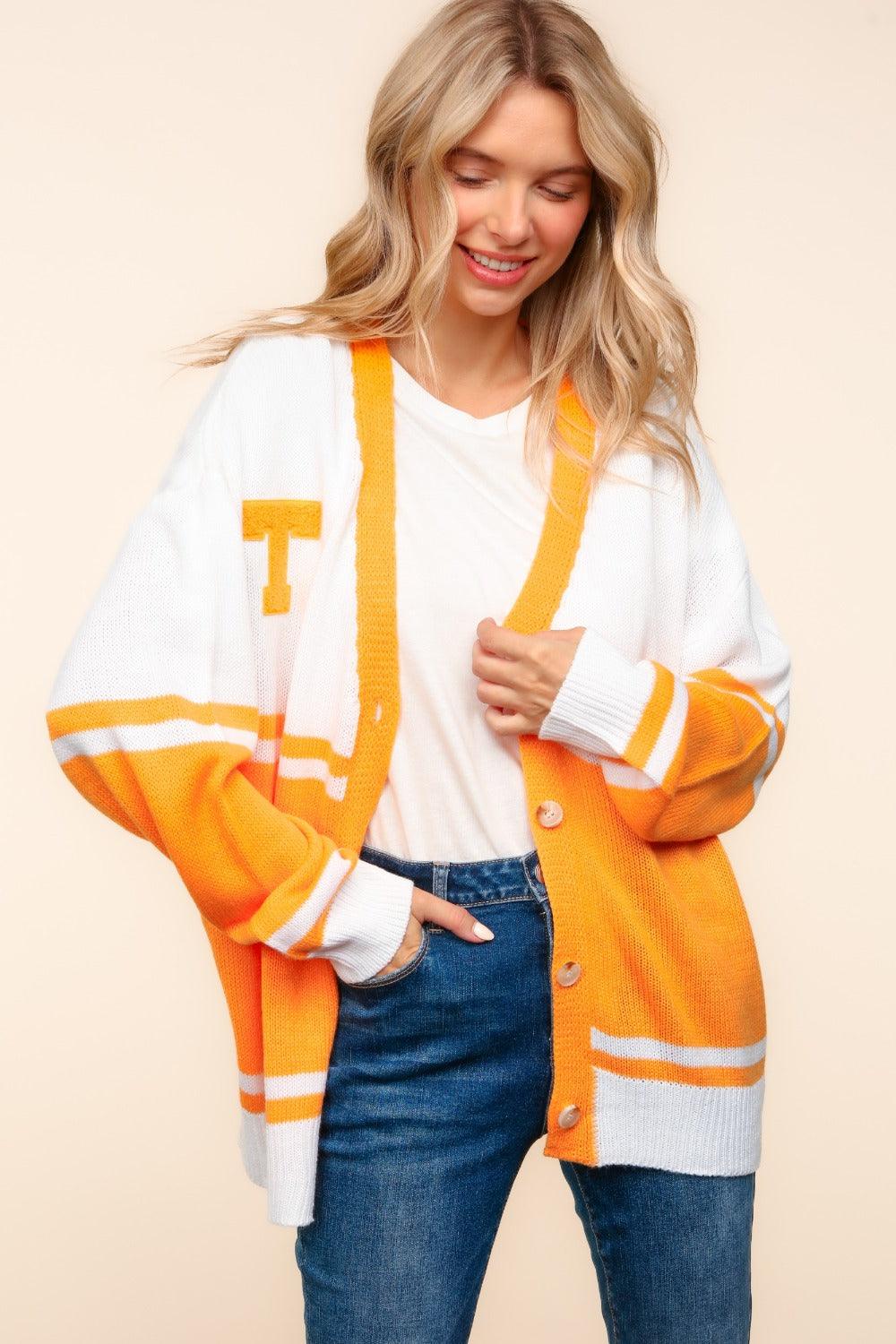 Haptics V Neck Button Down Letter Patch Cardigan Carauana Store