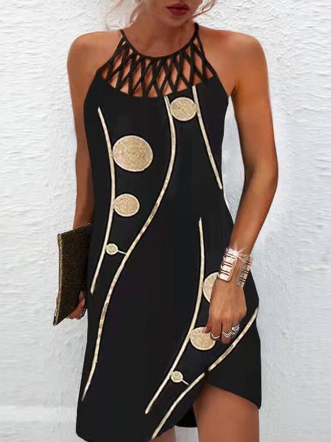 Printed Grecian Neck Mini Dress Carauana Store