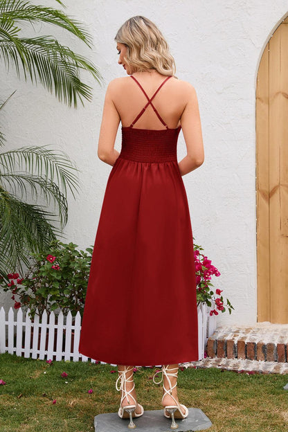 Crisscross Smocked Spaghetti Strap Dress Carauana Store