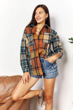 Double Take Plaid Curved Hem Shirt Jacket with Breast Pockets Carauana Store