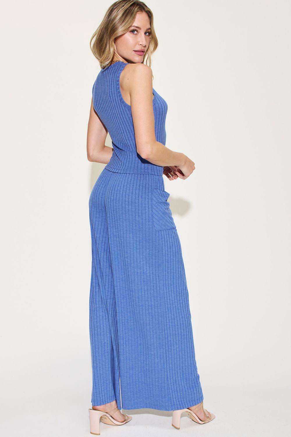 Basic Bae Full Size Ribbed Tank and Wide Leg Pants Set Carauana Store