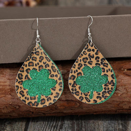 Leopard Hollowed Leather Teardrop Earrings Carauana Store