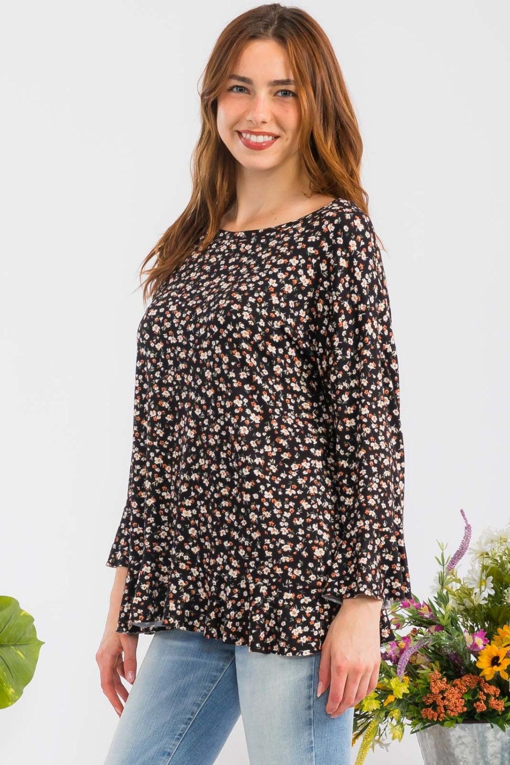 Celeste Full Size Floral Ruffle Detail Top Carauana Store