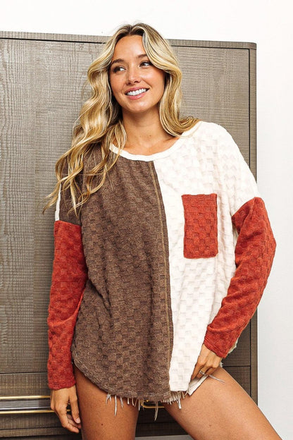 BiBi Color Block Brushed Checker Top Carauana Store