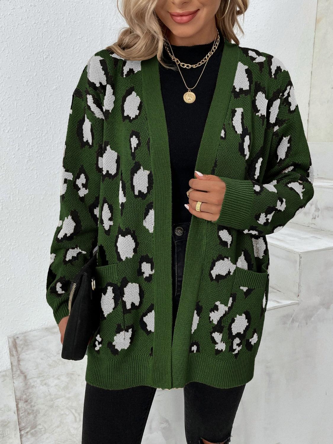Leopard Open Front Dropped Shoulder Cardigan Carauana Store