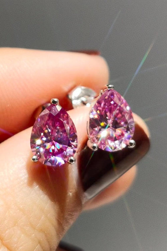 2 Carat Teardrop Moissanite Platinum-Plated Stud Earrings Carauana Store