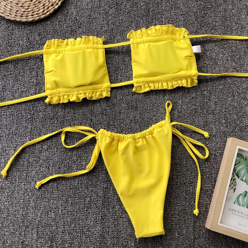 Frill Trim Ruched Bikini Set Carauana Store