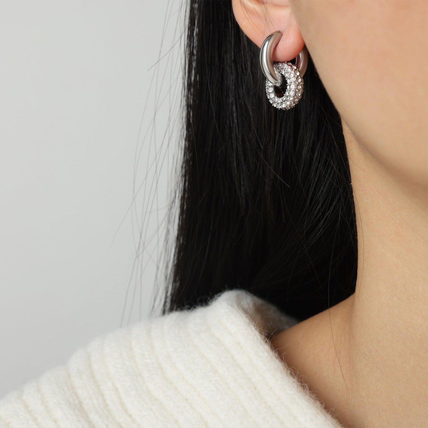 Titanium Steel Inlaid Zircon Double-Hoop Earrings Carauana Store