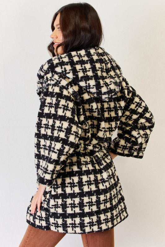 J.NNA Fuzzy Plaid Waist Tie Hooded Robe Cardigan Carauana Store