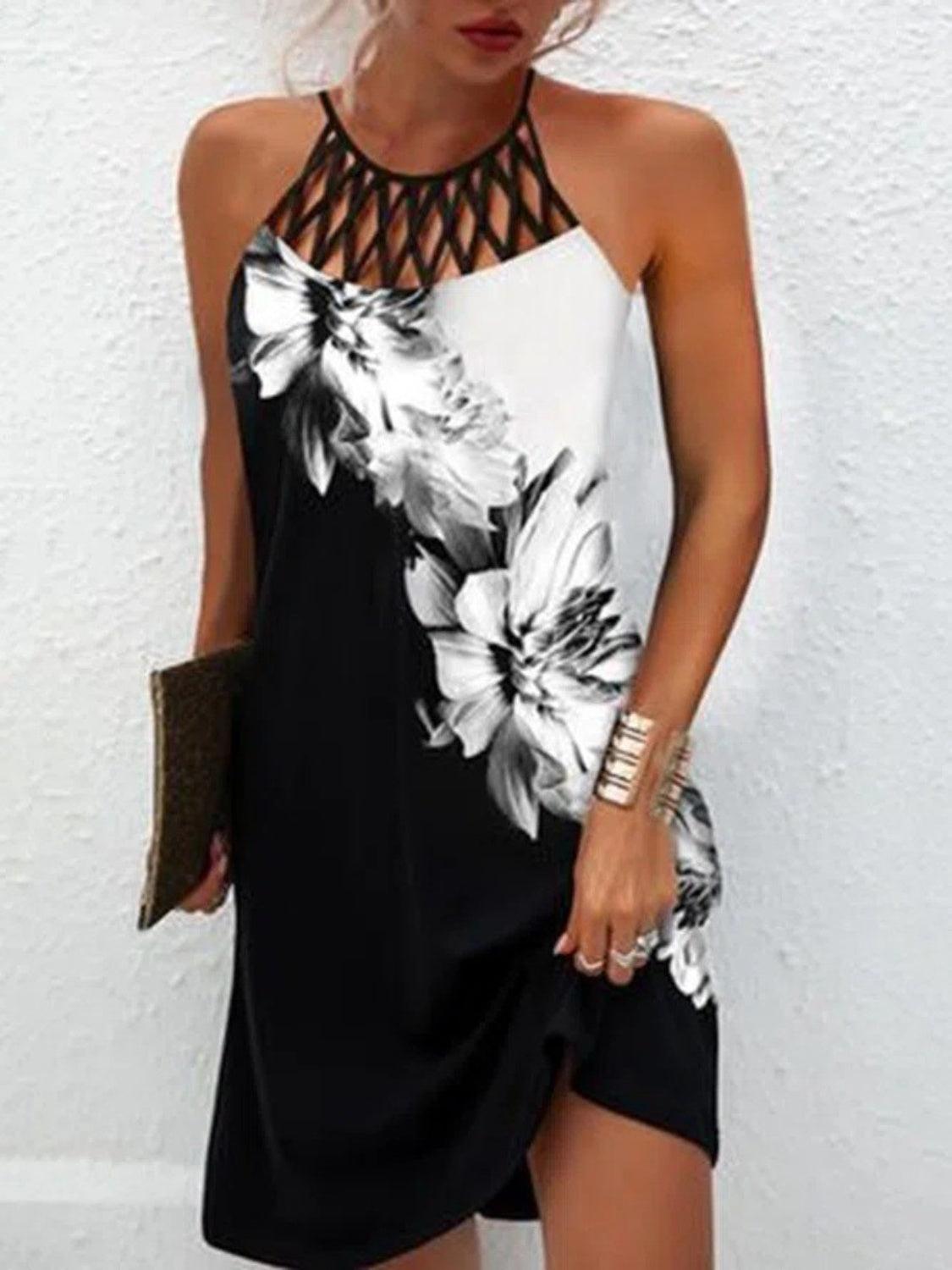 Printed Grecian Neck Mini Dress Carauana Store