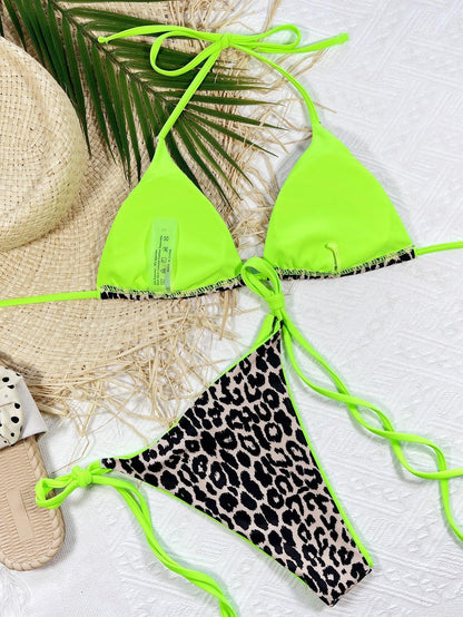 Leopard Print Halter Neck Tie Side Bikini Set Carauana Store