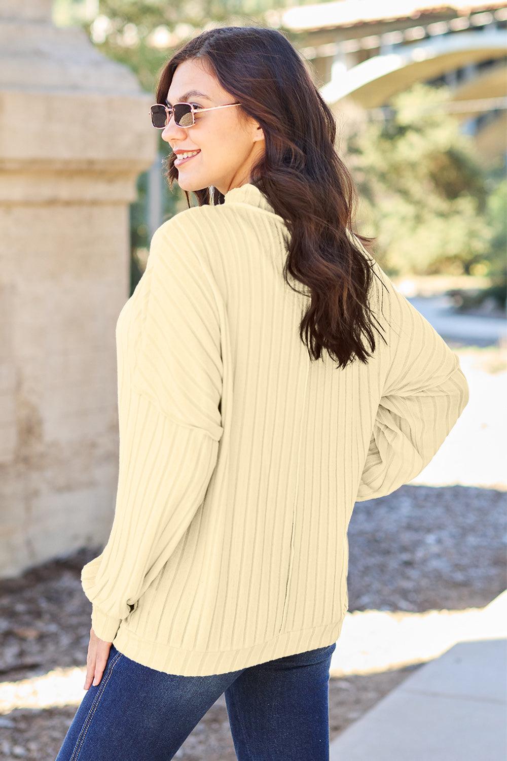 Basic Bae Full Size Ribbed Exposed Seam Mock Neck Knit Top Carauana Store