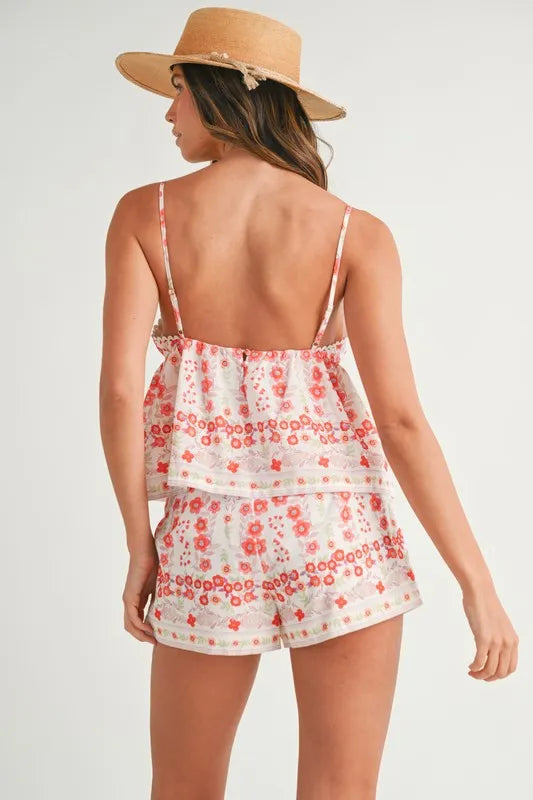 MABLE Floral Printed Peplum Top and Shorts Set