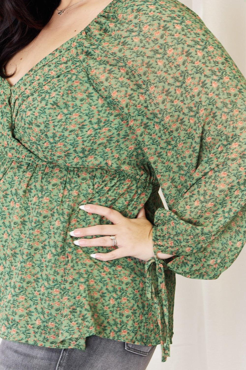 HEYSON Full Size Floral Surplice Peplum Blouse Carauana Store