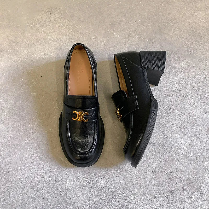 Round Toe Block Heel Loafers Carauana Store