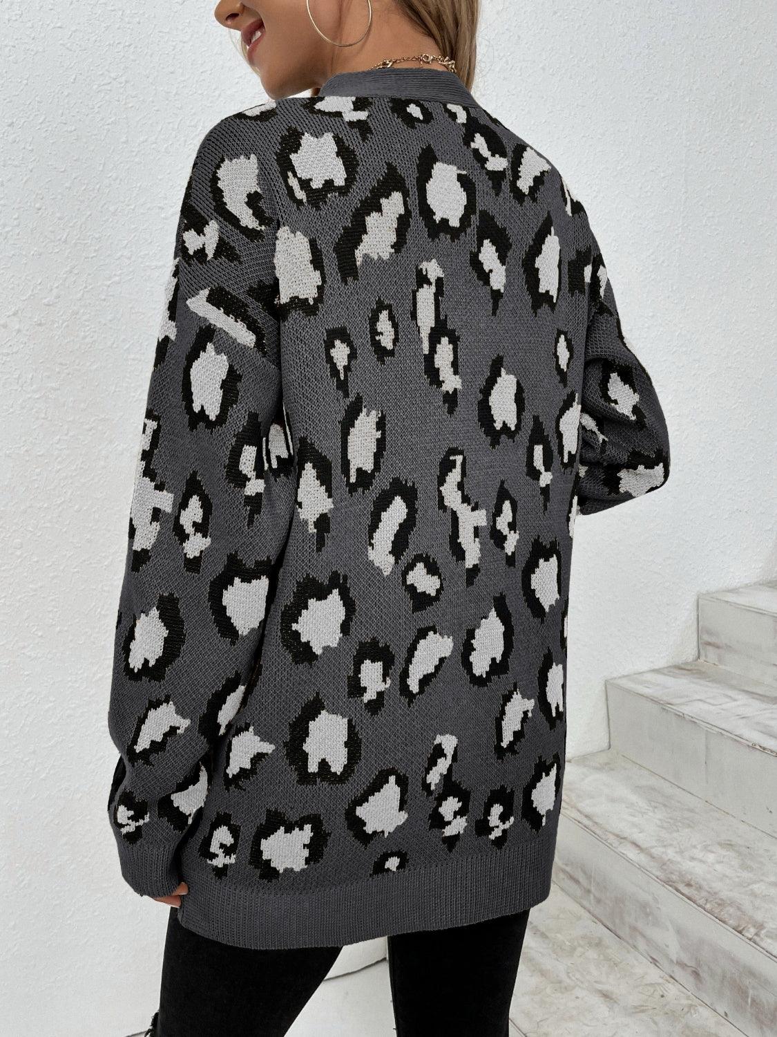 Leopard Open Front Dropped Shoulder Cardigan Carauana Store