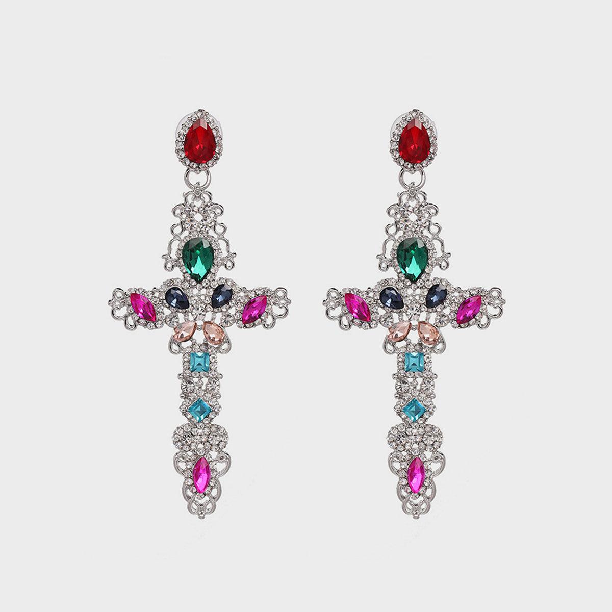 Rhinestone Alloy Cross Earrings