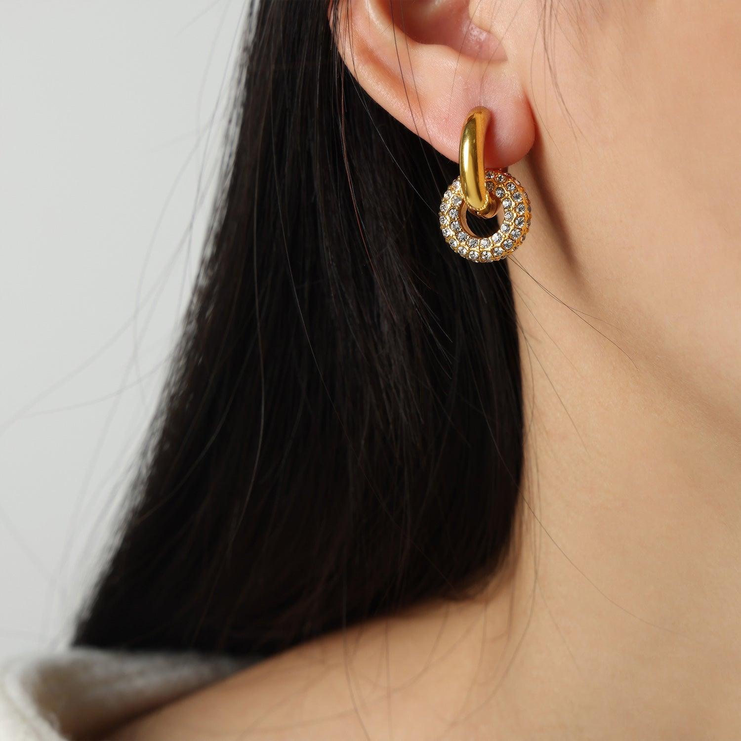 Titanium Steel Inlaid Zircon Double-Hoop Earrings Carauana Store
