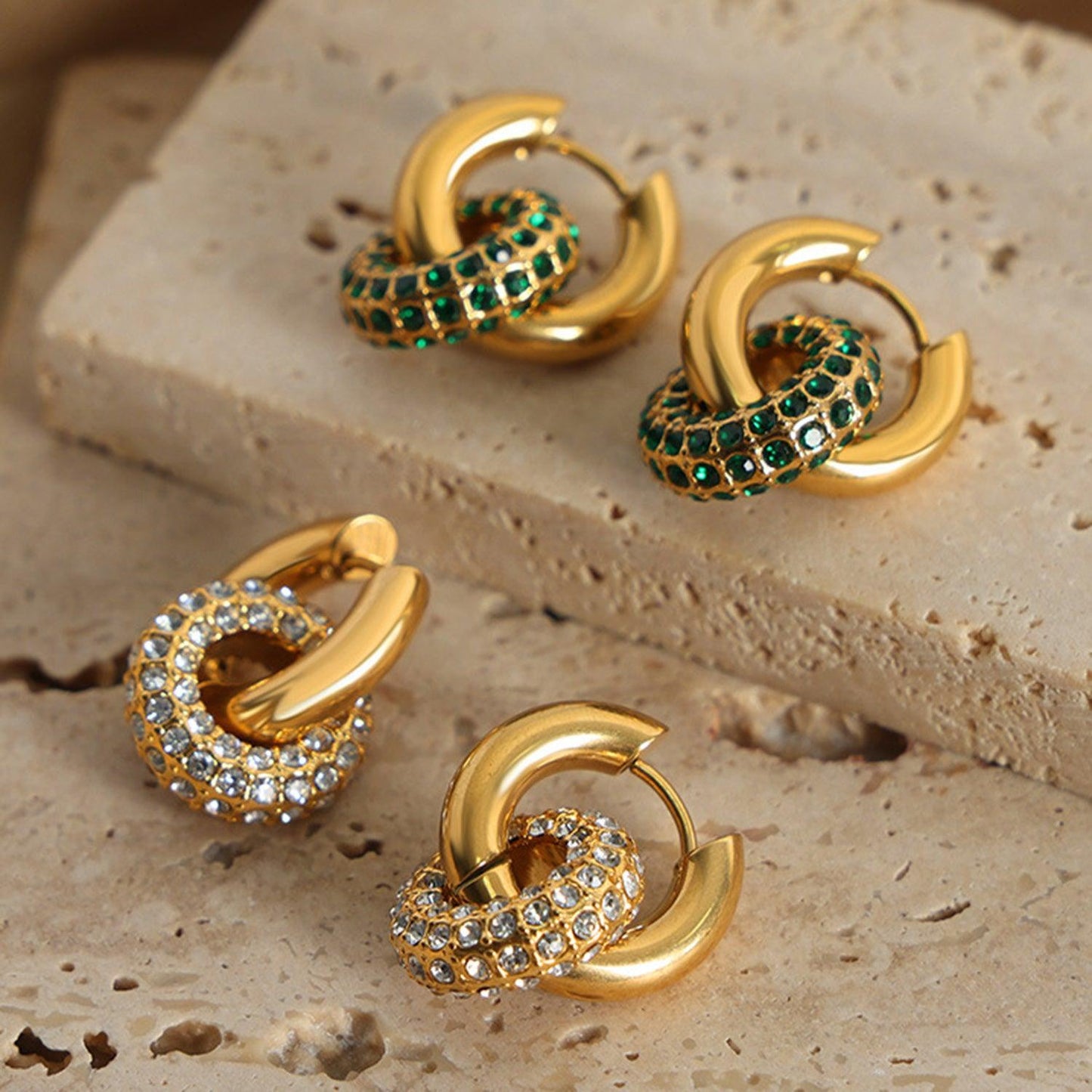 Titanium Steel Inlaid Zircon Double-Hoop Earrings Carauana Store