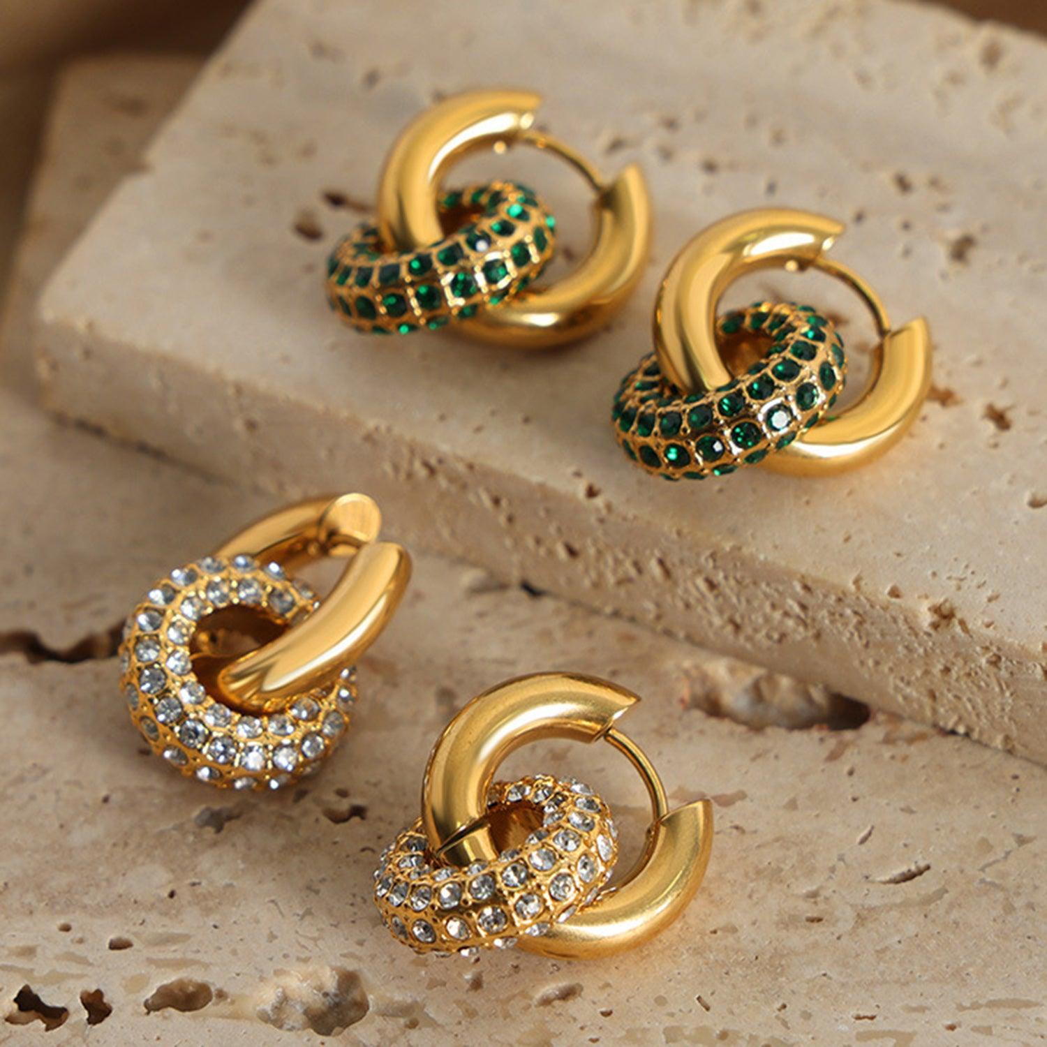 Titanium Steel Inlaid Zircon Double-Hoop Earrings Carauana Store