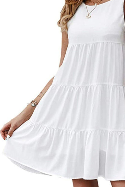 Ruffled Round Neck Cap Sleeve Mini Dress Carauana Store