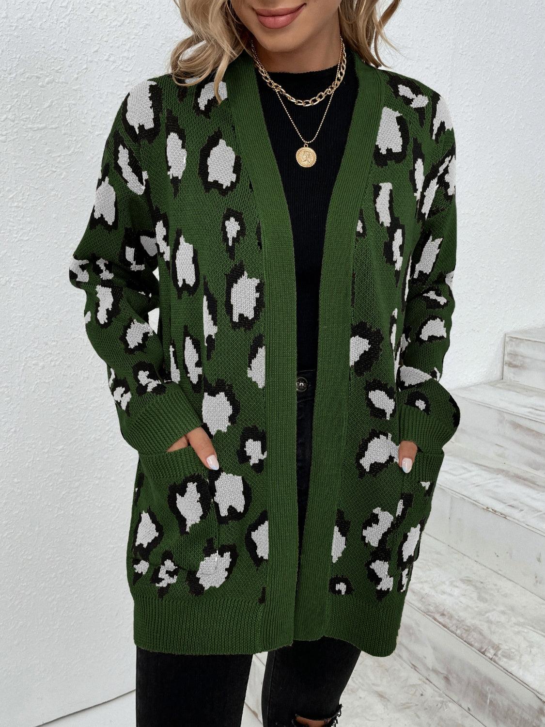 Leopard Open Front Dropped Shoulder Cardigan Carauana Store