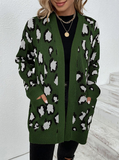 Leopard Open Front Dropped Shoulder Cardigan Carauana Store