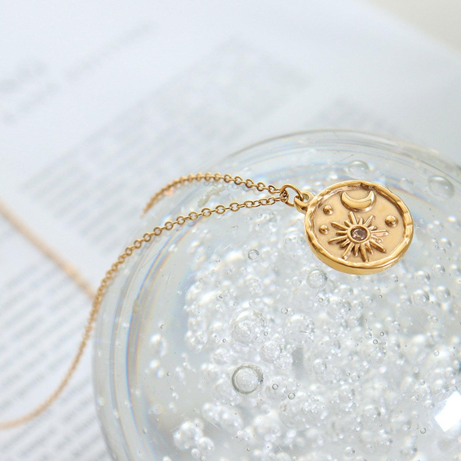 Zircon Titanium Steel Coin Shape Necklace Carauana Store
