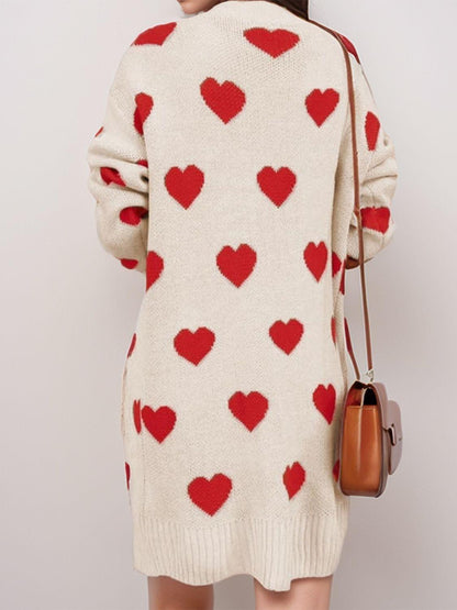 Heart Open Front Long Sleeve Cardigan Carauana Store