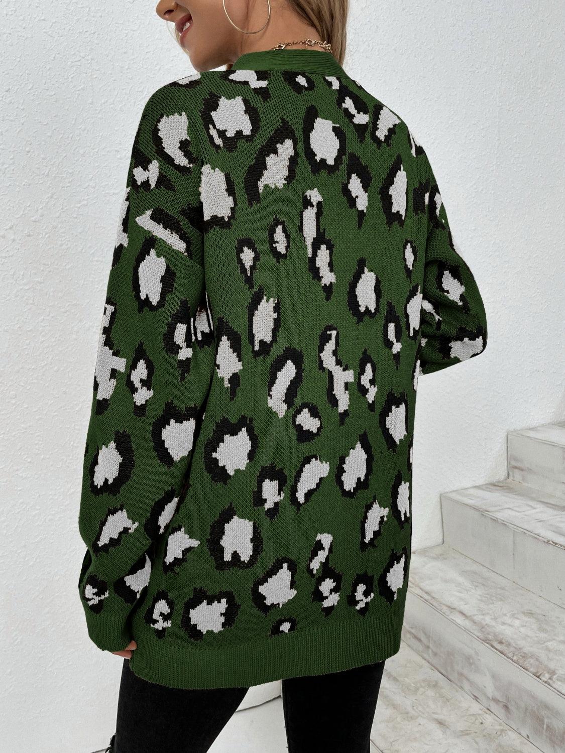 Leopard Open Front Dropped Shoulder Cardigan Carauana Store