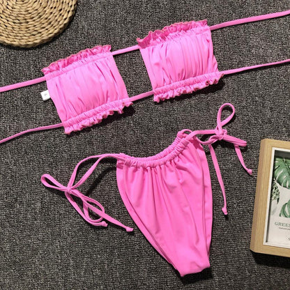 Frill Trim Ruched Bikini Set Carauana Store