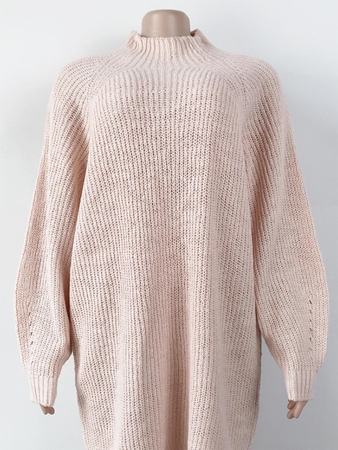 Mock Neck Dropped Shoulder Sweater Dress Carauana Store