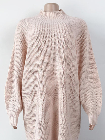 Mock Neck Dropped Shoulder Sweater Dress Carauana Store