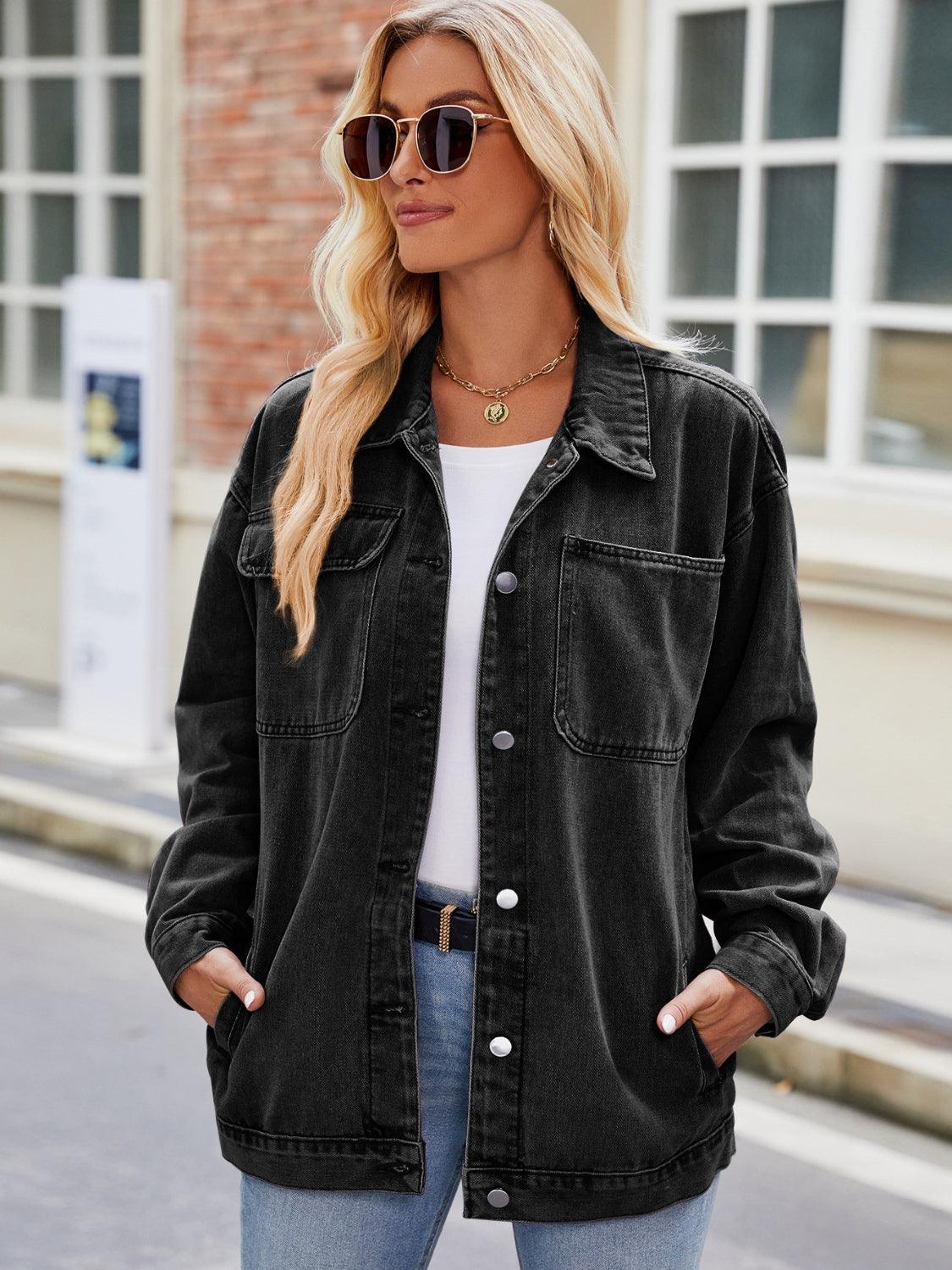 Button Up Denim Jacket with Pockets Carauana Store